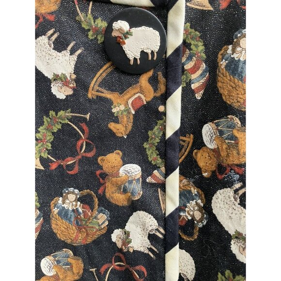 Womens Dickens Christmas Print Short Shimmer Jacket Topper Handcrafted Size L XL - Picture 5 of 7